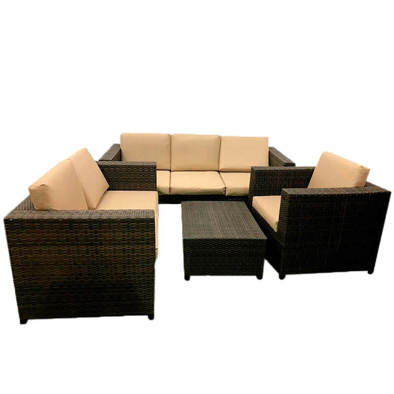 Muebles 3-2-1 para terraza de ratán. Incluyen mesa de centro de ratán. Resistente a la interperie. Mueble principal:  Largo 1.80m x Fondo 0.80m