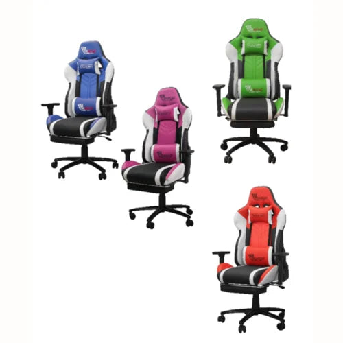 silla gamer de cuerina ultra y rudas de doble goma, reposapiés ajustable y sistemas de reclinación de 180°