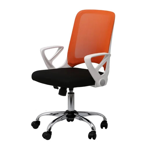 silla ergonómica Didi de malla y respaldo medio, brazos fijos, color naranja